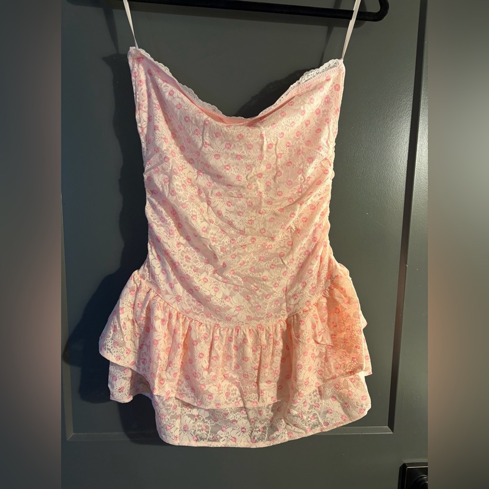 PINK x LoveShackFancy Strapless Lace Mini Dress Icon Polka Dot Pink Small NWT - Picture 15 of 16